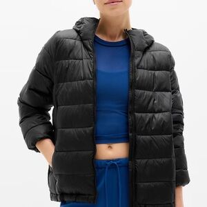 Athleta Aire Puffer Black Hooded Puffer Jacket